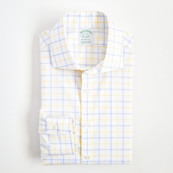 Brooks Brothers Other - NEW Brooks Brothers Milano Dress Shirt Window Plaid White Blue Yellow Mens 15 33